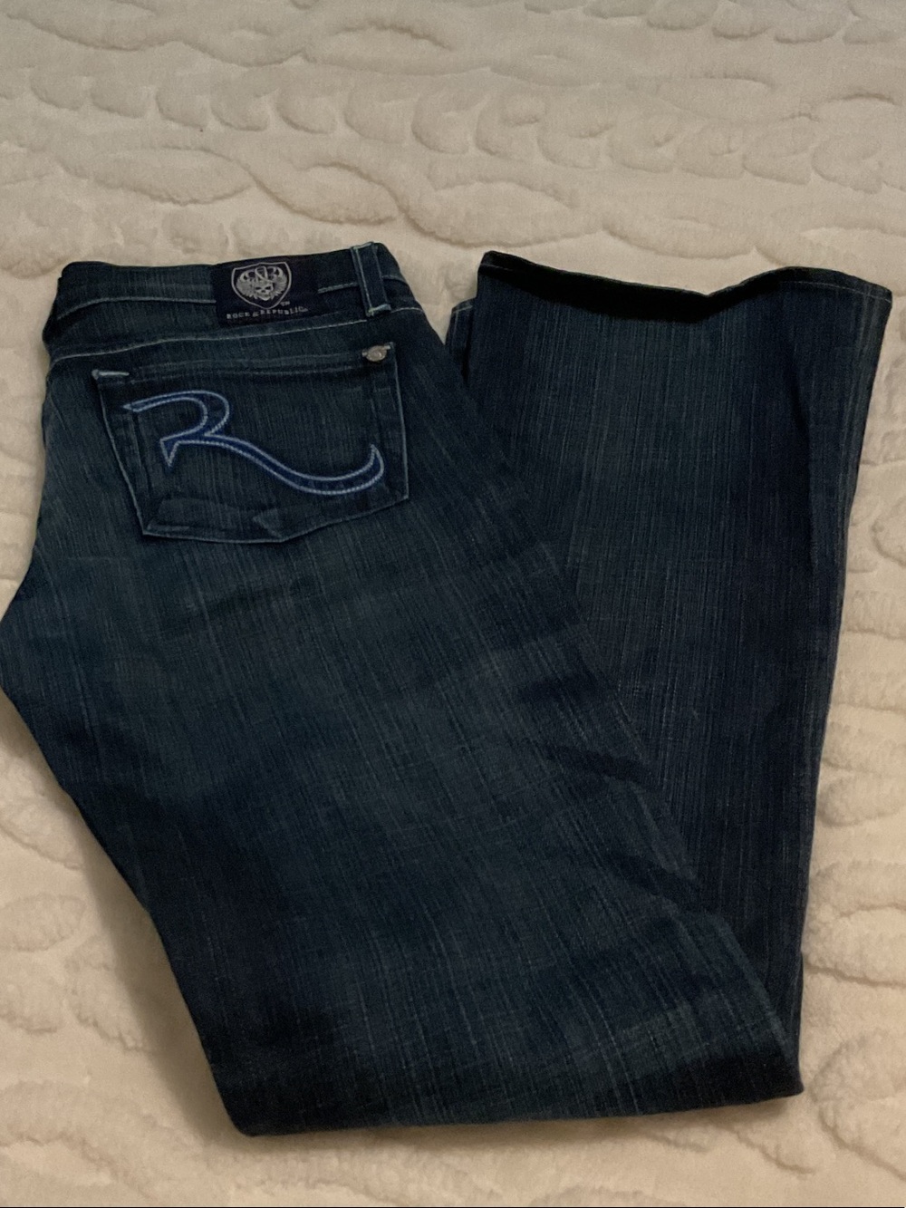 Rock & Republic Dark Indigo Boot-Cut Jeans with Blue Pocket Stitching